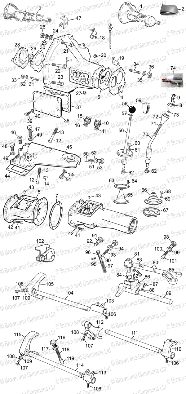 Image for Gearbox 4 syncro & Selectors 1800cc & V8