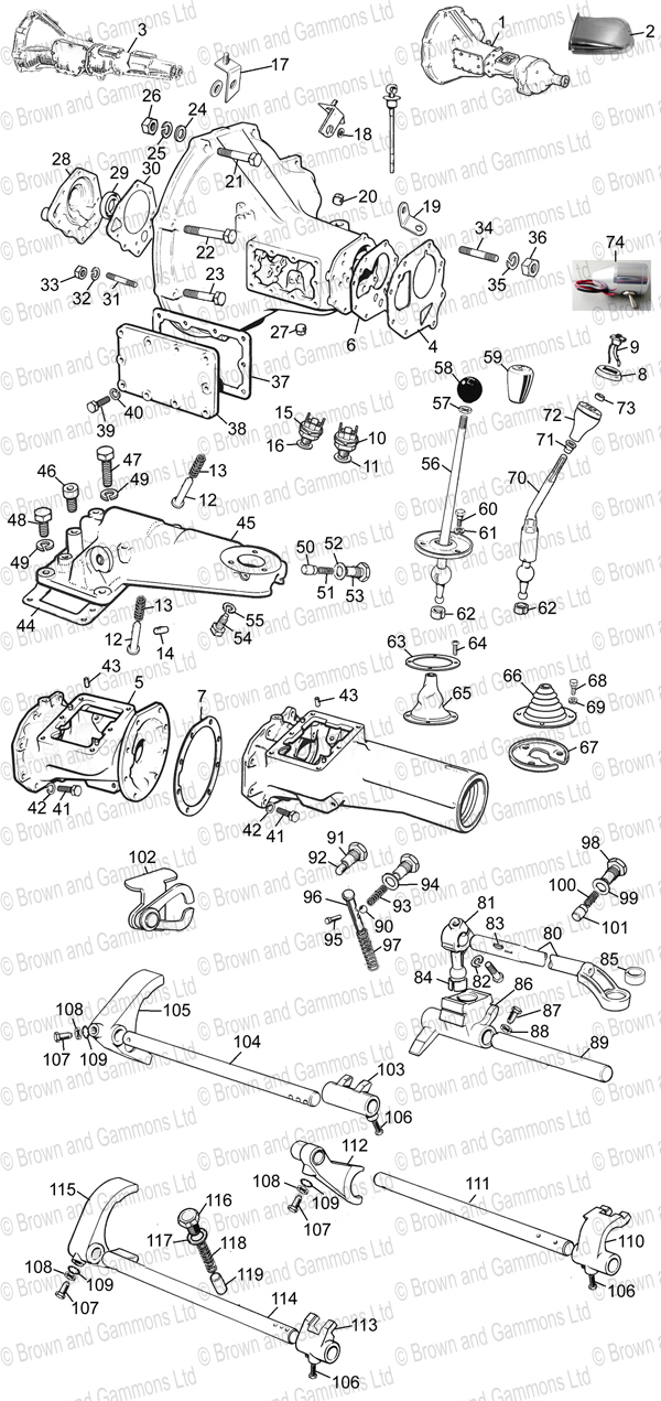 Gearbox 4 syncro & Selectors 1800cc & V8 Gearbox 4 syncro & Selectors 1800cc & V8
