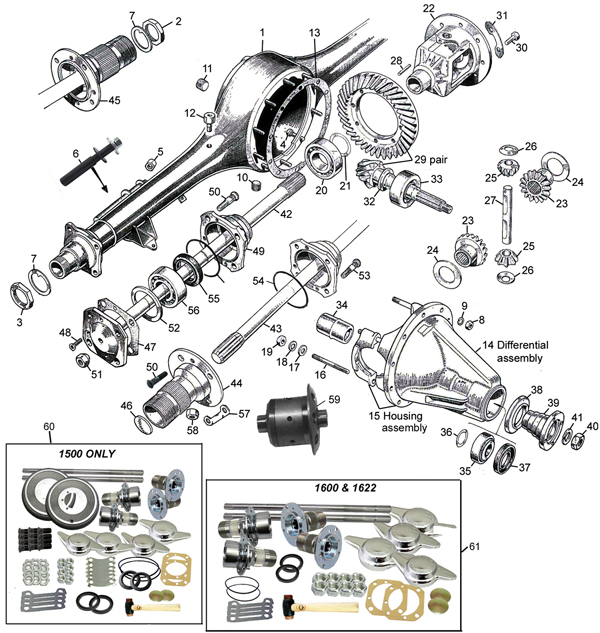 Rear axle assembly & differential. Wire wheel conversion kits Rear axle assembly & differential. Wire wheel conversion kits