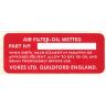 'VOKES' AIR FILTER DECAL T/CAM