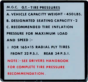 TIRE PRESSURE MGC GT USA