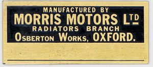 MORRIS brass raditor plate MGA-MGTF