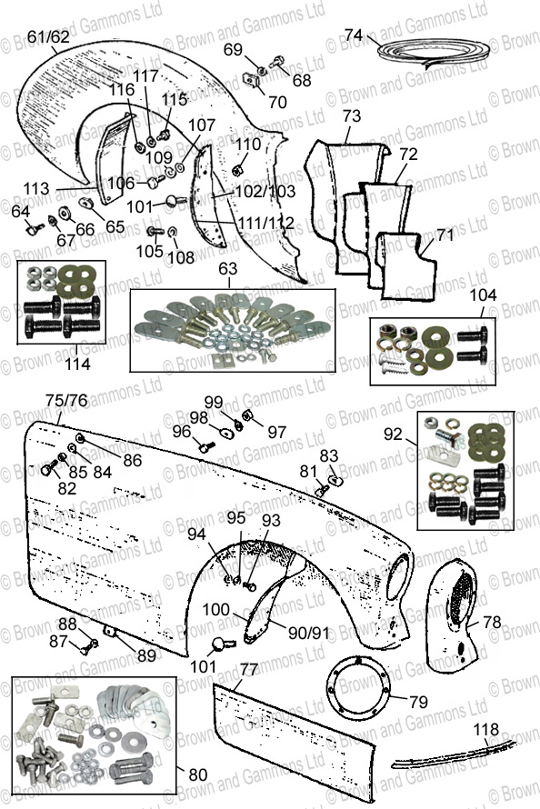 1 wing MGB Front Wing Fixing Kit Stainless Steel .