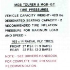 Image for TIRE PRESSURE MGB 1975 ON