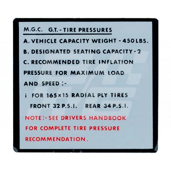 Image for TIRE PRESSURE MGC GT USA